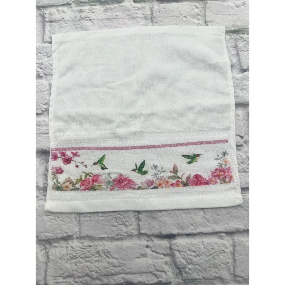 Hummingbird Floral Bath Towel Set 3 Piece White Pink Cotton Blend Decorative